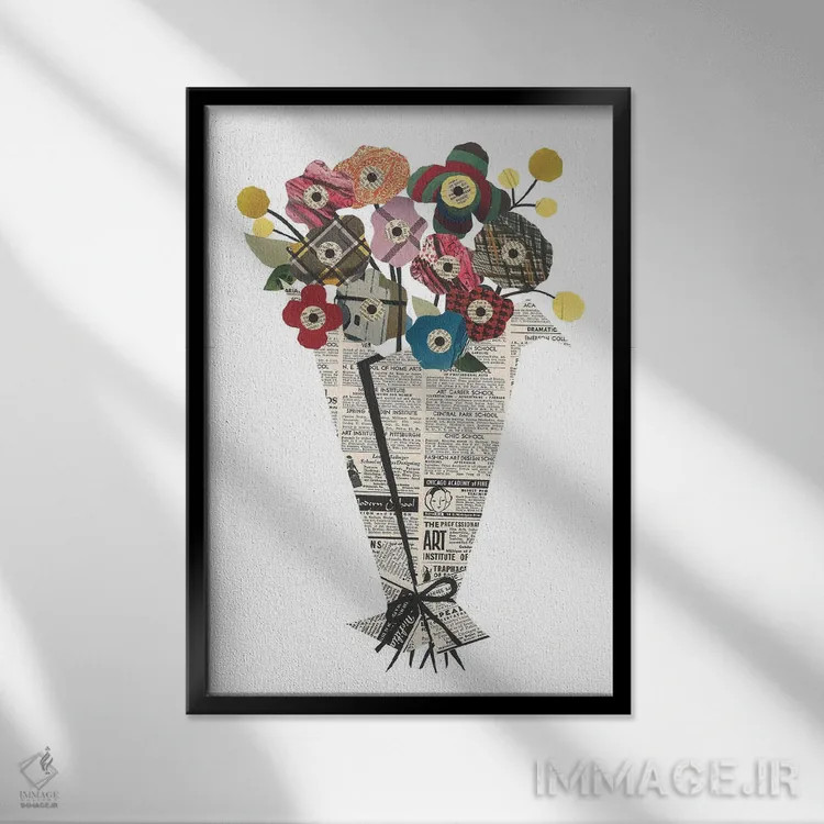 تابلو دکوراتیو دسته گل اثر پیپر کاتز - نمای قابدار مشکی