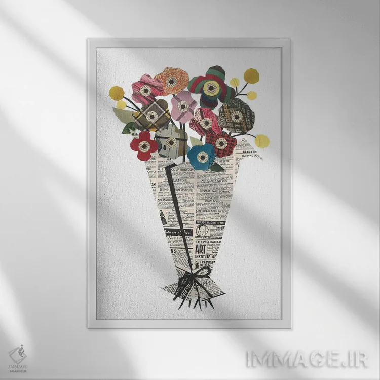 تابلو دکوراتیو دسته گل اثر پیپر کاتز - نمای قابدار سفید