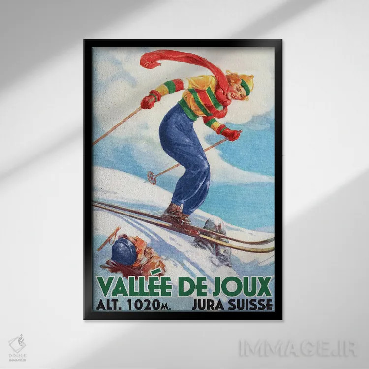 تابلو دکوراتیو اسکی در سوئیس اثر ستردی ایونینگ پست - نمای قابدار مشکی