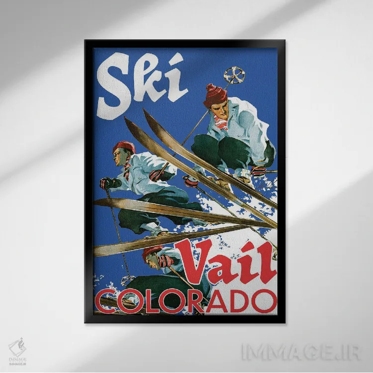 تابلو دکوراتیو اسکی در ویل اثر ستردی ایونینگ پست - نمای قابدار مشکی