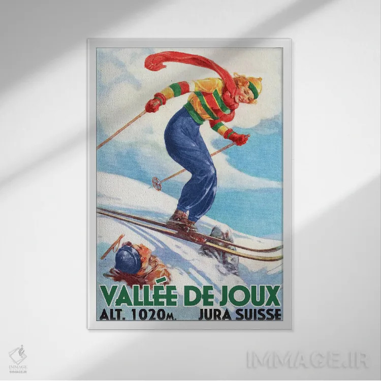 تابلو دکوراتیو اسکی در سوئیس اثر ستردی ایونینگ پست - نمای قابدار سفید