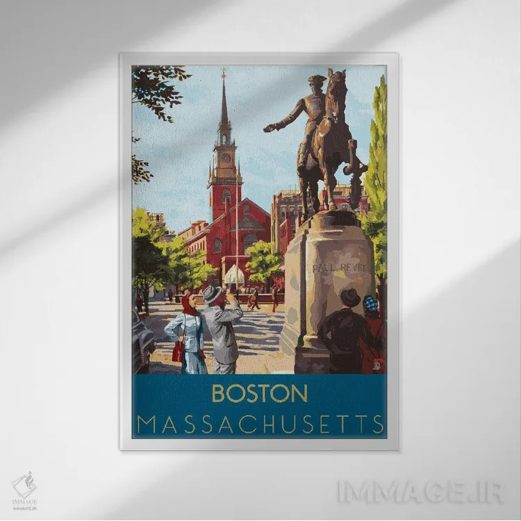 تابلو دکوراتیو سفر به بوستون اثر ستردی ایونینگ پست - نمای قابدار سفید