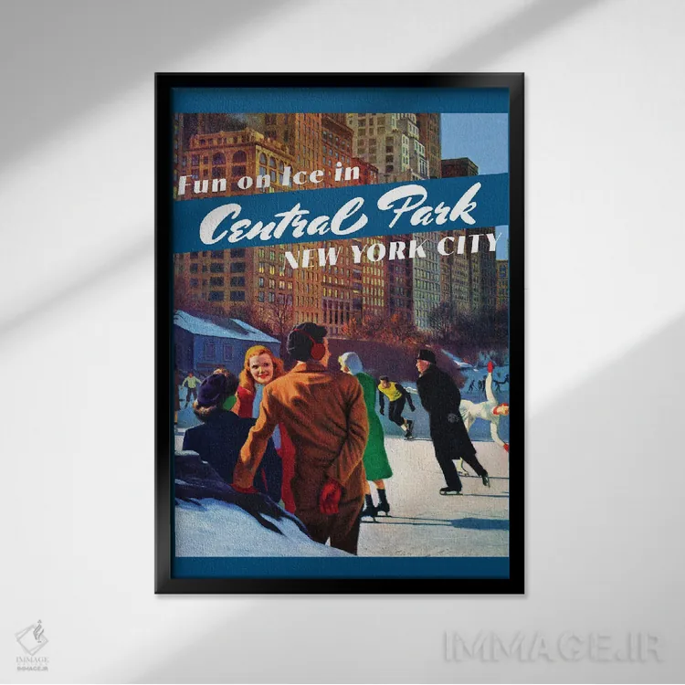 تابلو دکوراتیو سفر به سنترال پارک اثر ستردی ایونینگ پست - نمای قابدار مشکی