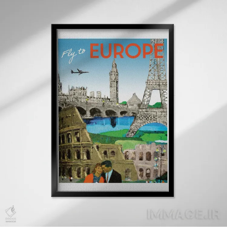 تابلو دکوراتیو سفر به اروپا اثر ستردی ایونینگ پست - نمای قابدار مشکی