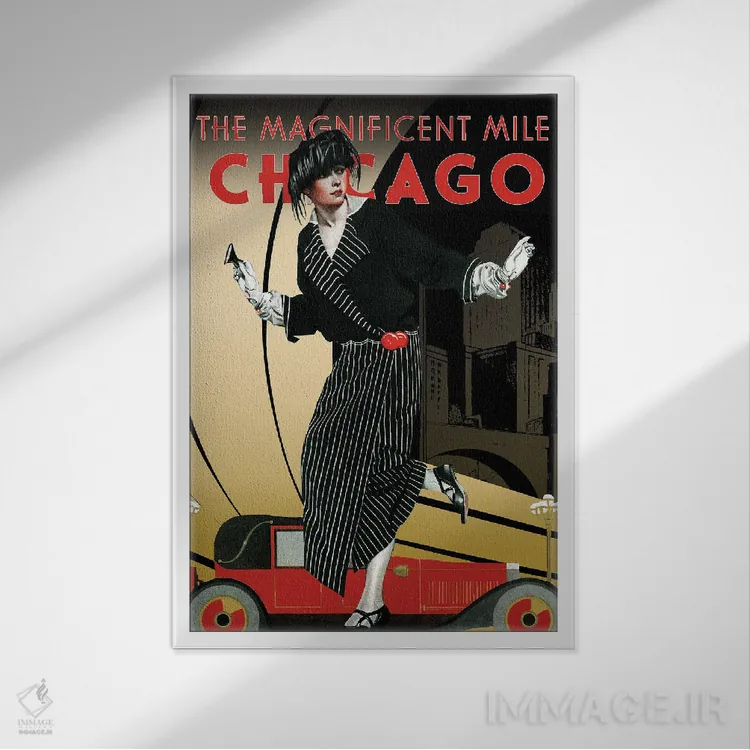 تابلو دکوراتیو سفر به شیکاگو اثر ستردی ایونینگ پست - نمای قابدار سفید