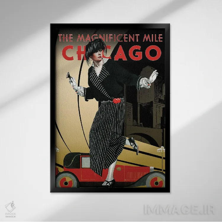 تابلو دکوراتیو سفر به شیکاگو اثر ستردی ایونینگ پست - نمای قابدار مشکی