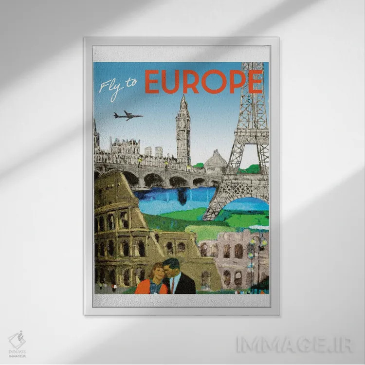 تابلو دکوراتیو سفر به اروپا اثر ستردی ایونینگ پست - نمای قابدار سفید