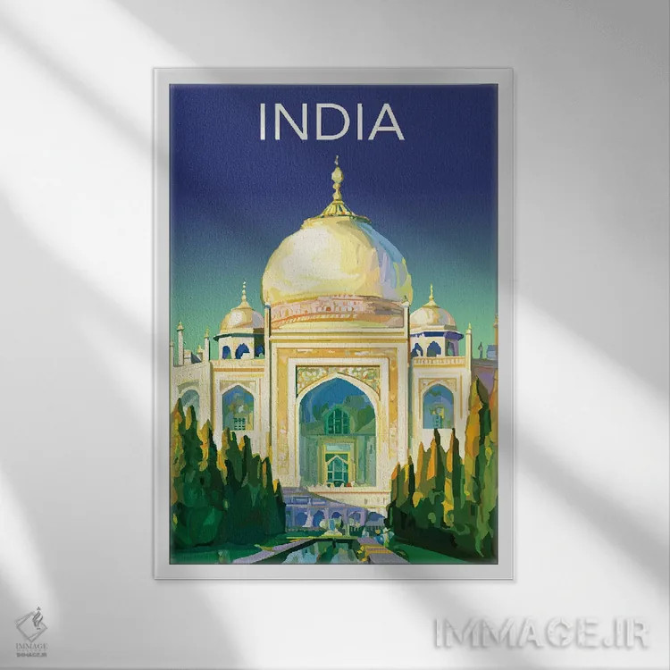 تابلو دکوراتیو سفر به هند اثر ستردی ایونینگ پست - نمای قابدار سفید