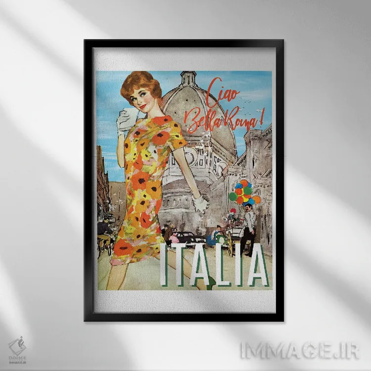 تابلو دکوراتیو سفر به ایتالیا، رم اثر ستردی ایونینگ پست - نمای قابدار مشکی