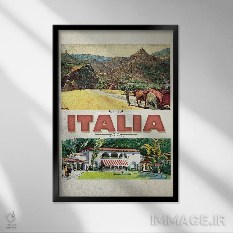 تابلو دکوراتیو سفر به روستاهای ایتالیا اثر ستردی ایونینگ پست - نمای قابدار مشکی