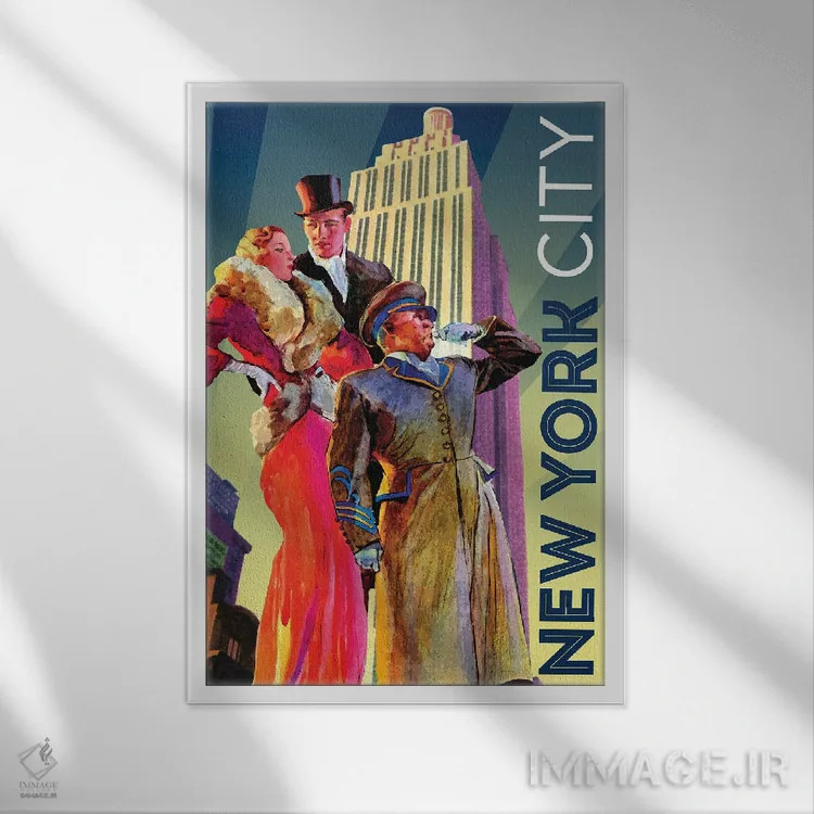 تابلو دکوراتیو سفر به نیویورک اثر ستردی ایونینگ پست - نمای قابدار سفید