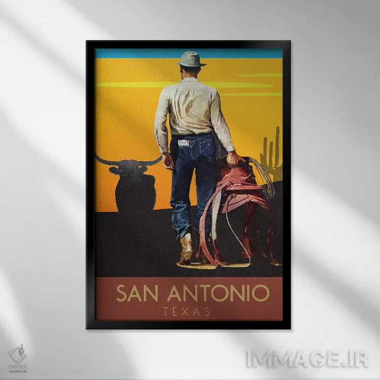 تابلو دکوراتیو سفر به سن آنتونیو اثر ستردی ایونینگ پست - نمای قابدار مشکی