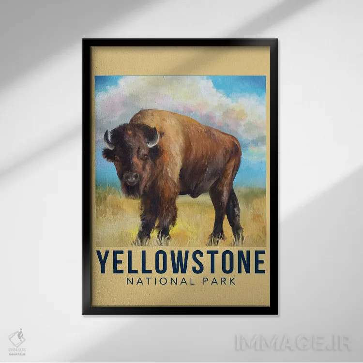 تابلو دکوراتیو سفر به یلواستون اثر ستردی ایونینگ پست - نمای قابدار مشکی