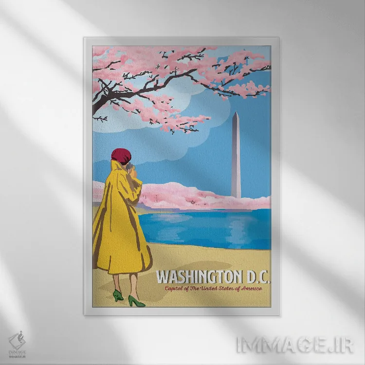 تابلو دکوراتیو سفر به واشینگتن دی سی اثر ستردی ایونینگ پست - نمای قابدار سفید
