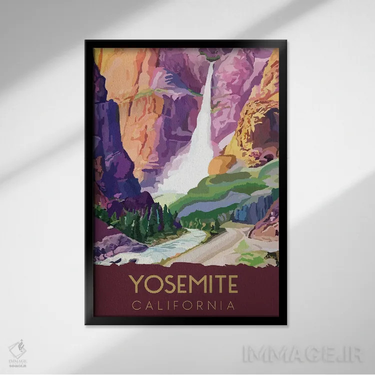 تابلو دکوراتیو سفر به یوسیمیتی اثر ستردی ایونینگ پست - نمای قابدار مشکی