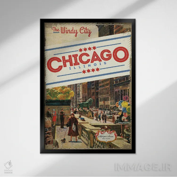 تابلو دکوراتیو به شهر بادها خوش آمدید اثر ستردی ایونینگ پست - نمای قابدار مشکی