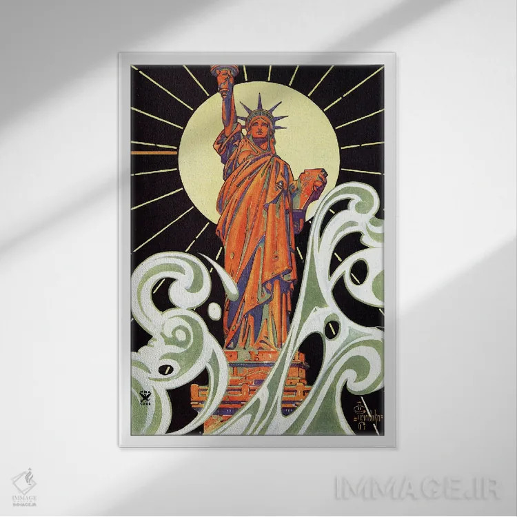 تابلو دکوراتیو تندیس آزادی اثر جی.سی. لیندکر - نمای قابدار سفید