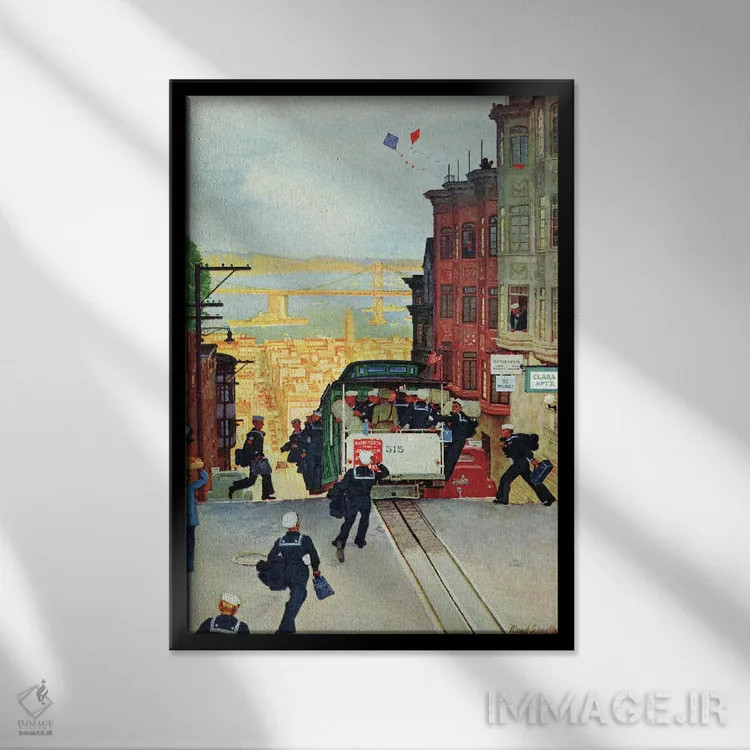 تابلو دکوراتیو تراموای سانفرانسیسکو اثر مید شفر - نمای قابدار مشکی
