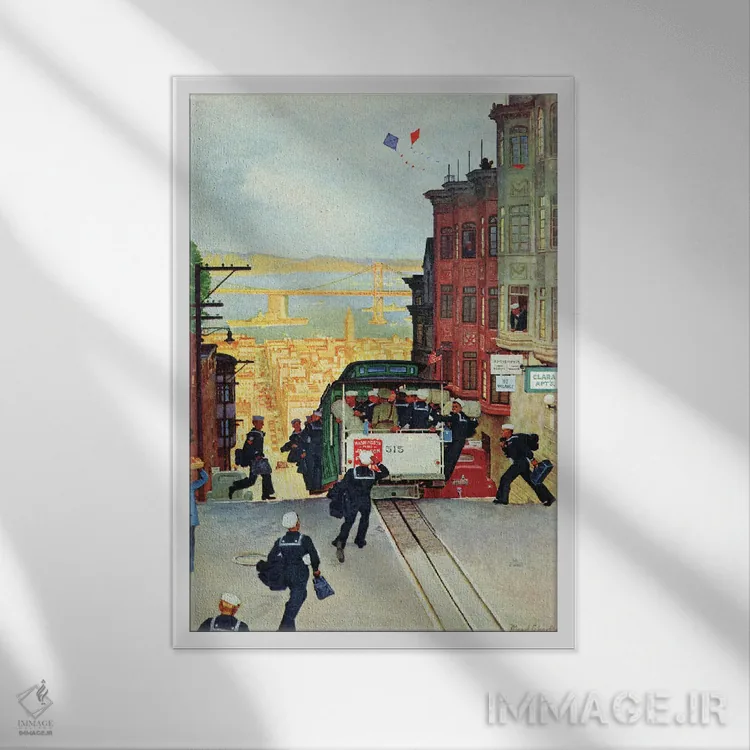 تابلو دکوراتیو تراموای سانفرانسیسکو اثر مید شفر - نمای قابدار سفید