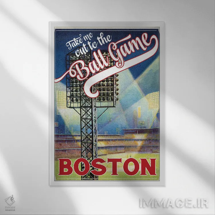 تابلو دکوراتیو زمین بیسبال بوستون اثر ستردی ایونینگ پست - نمای قابدار سفید
