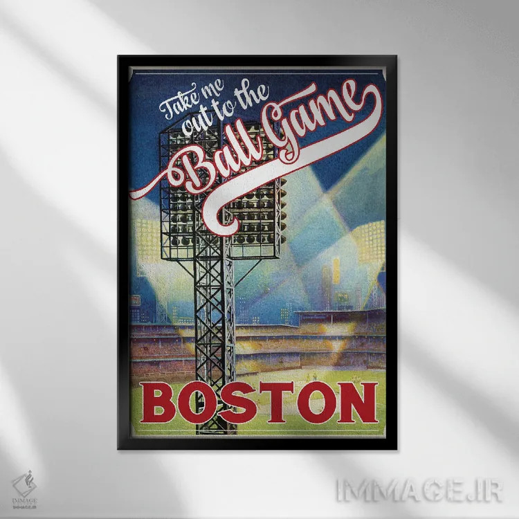 تابلو دکوراتیو زمین بیسبال بوستون اثر ستردی ایونینگ پست - نمای قابدار مشکی