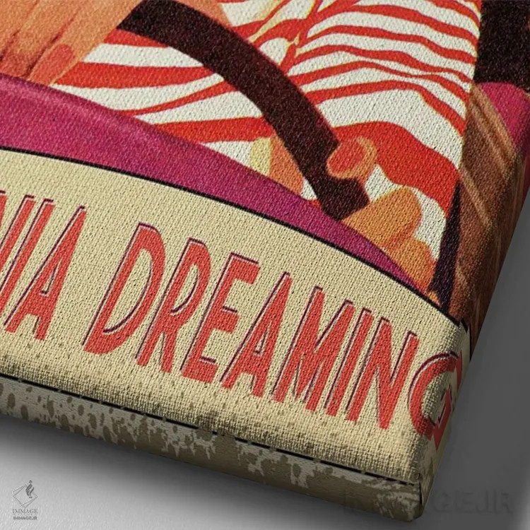 تابلو دکوراتیو کالیفرنیا در رویا اثر ستردی ایونینگ پست - نمای نزدیک بافت بوم