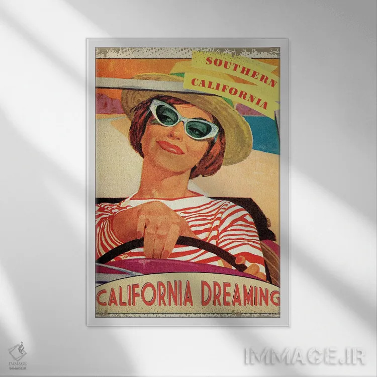 تابلو دکوراتیو کالیفرنیا در رویا اثر ستردی ایونینگ پست - نمای قابدار سفید