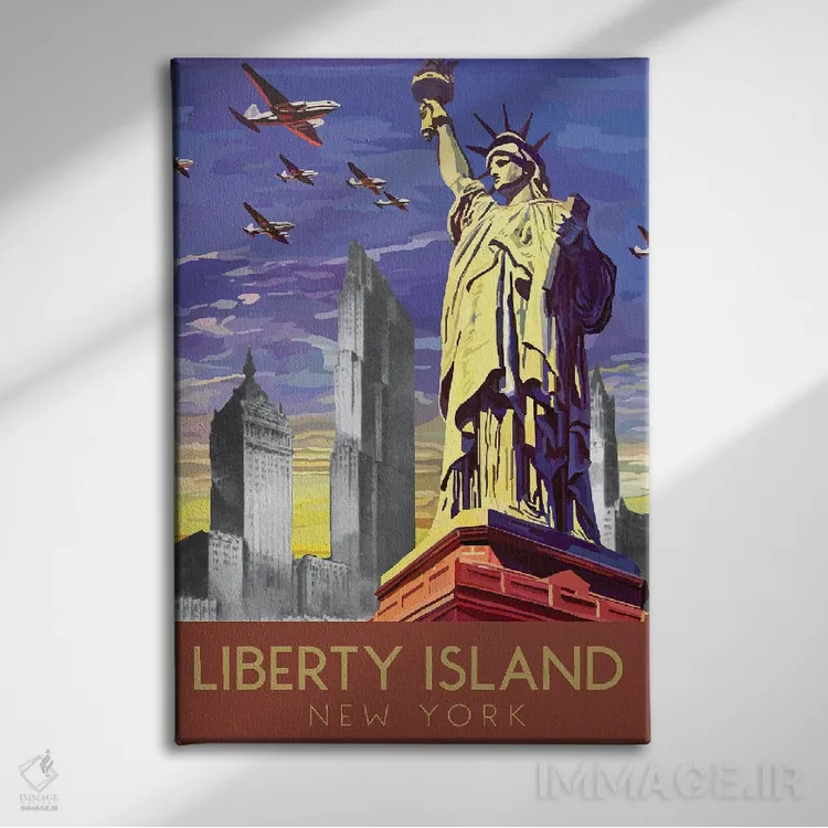 تابلو دکوراتیو جزیره آزادی اثر ستردی ایونینگ پست - نمای روبهرو روی دیوار