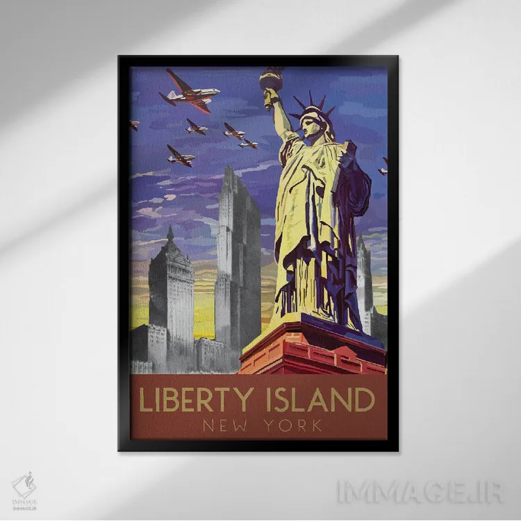 تابلو دکوراتیو جزیره آزادی اثر ستردی ایونینگ پست - نمای قابدار مشکی