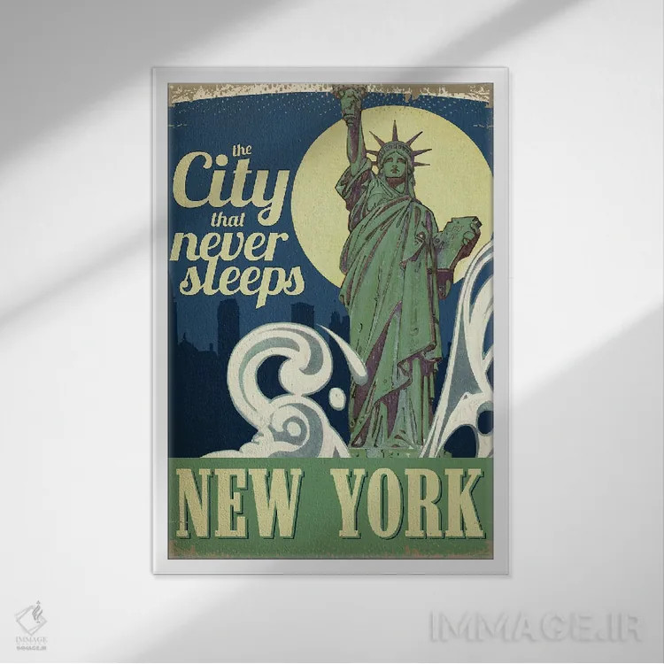 تابلو دکوراتیو پوستر سفر شهر نیویورک اثر ستردی ایونینگ پست - نمای قابدار سفید