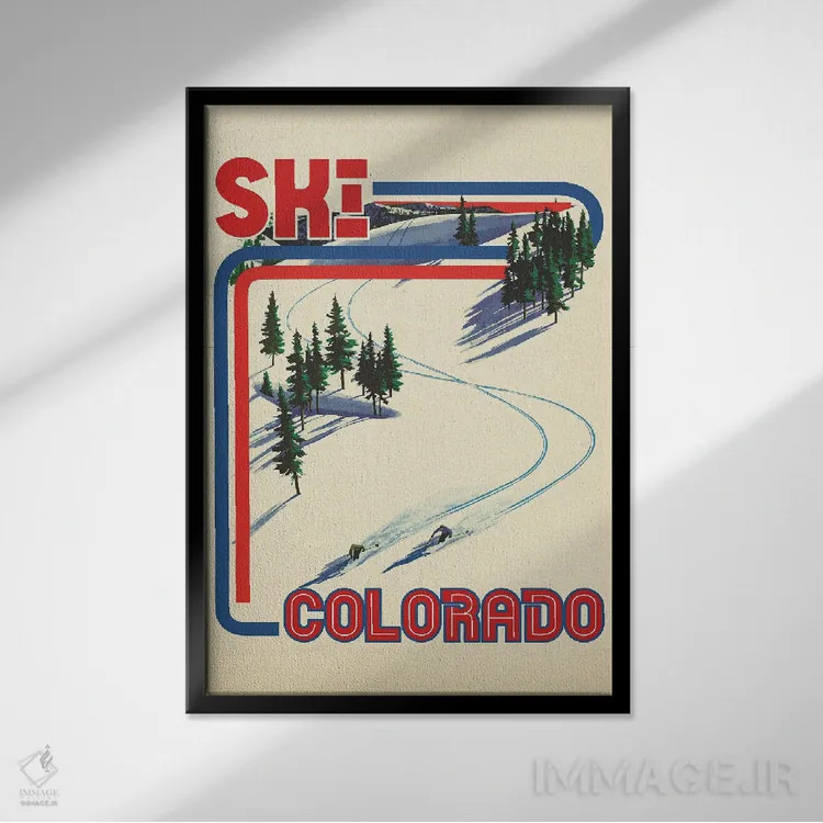 تابلو دکوراتیو اسکی در کلرادو اثر ستردی ایونینگ پست - نمای قابدار مشکی