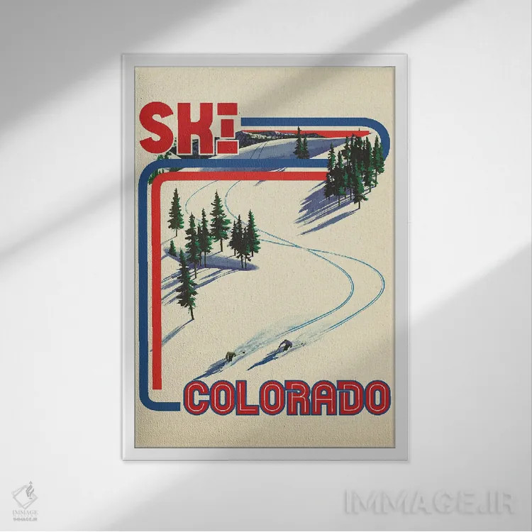 تابلو دکوراتیو اسکی در کلرادو اثر ستردی ایونینگ پست - نمای قابدار سفید