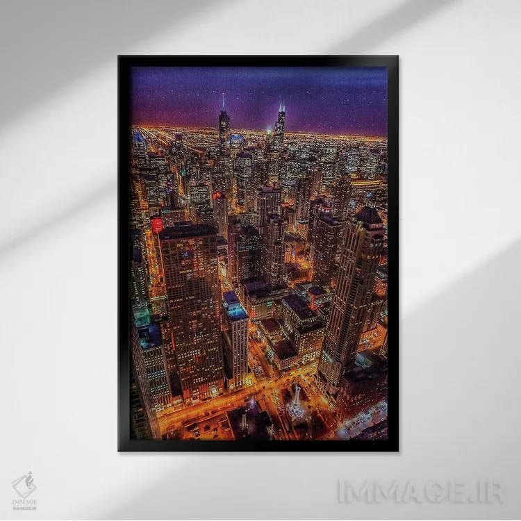 تابلو دکوراتیو پرواز شیکاگو اثر کیتلین ورا - نمای قابدار مشکی