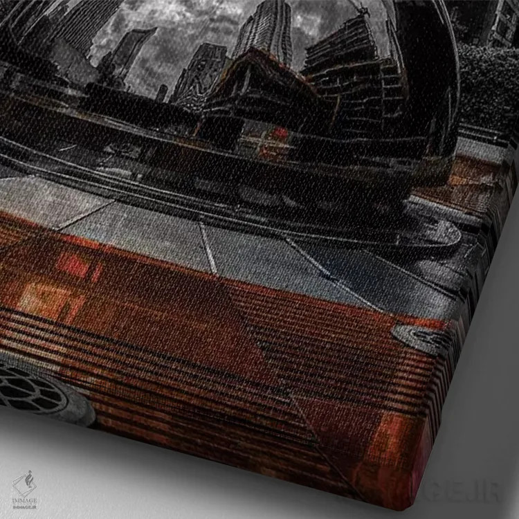 تابلو دکوراتیو رنگ آمیزی شده به قرمز اثر کیتلین ورا - نمای نزدیک بافت بوم