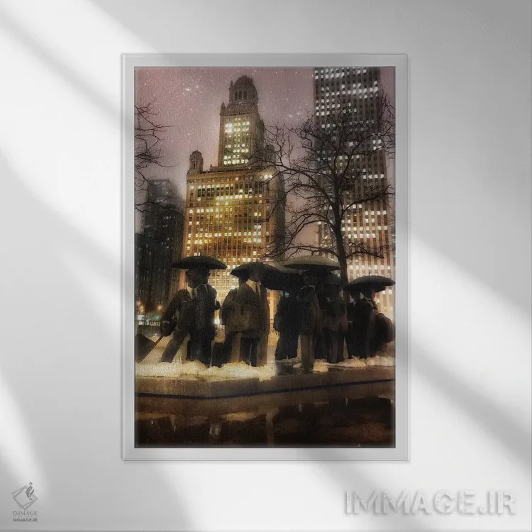 تابلو دکوراتیو مردان چتر به دست اثر کیتلین ورا - نمای قابدار سفید