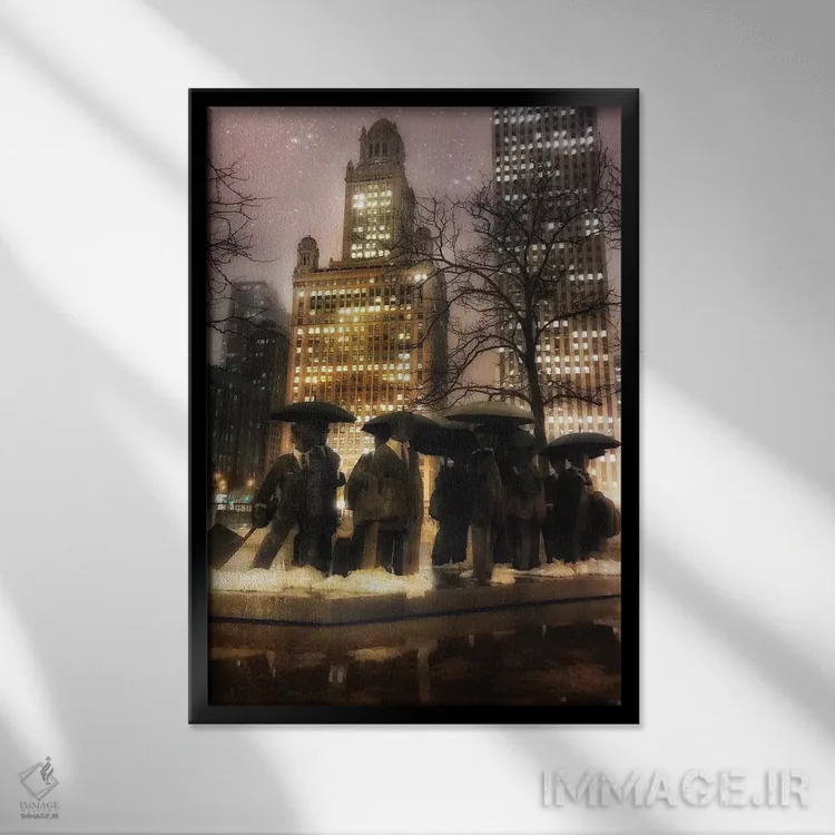 تابلو دکوراتیو مردان چتر به دست اثر کیتلین ورا - نمای قابدار مشکی