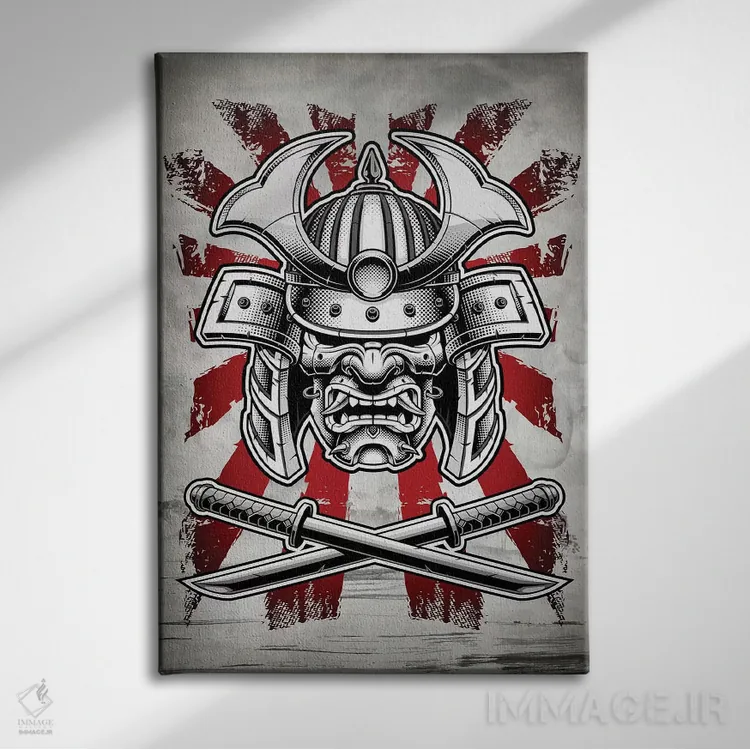 تابلو دکوراتیو نقاب سامورایی اثر کورنل ولاد - نمای روبهرو روی دیوار