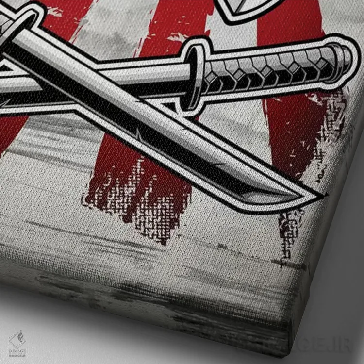تابلو دکوراتیو نقاب سامورایی اثر کورنل ولاد - نمای نزدیک بافت بوم