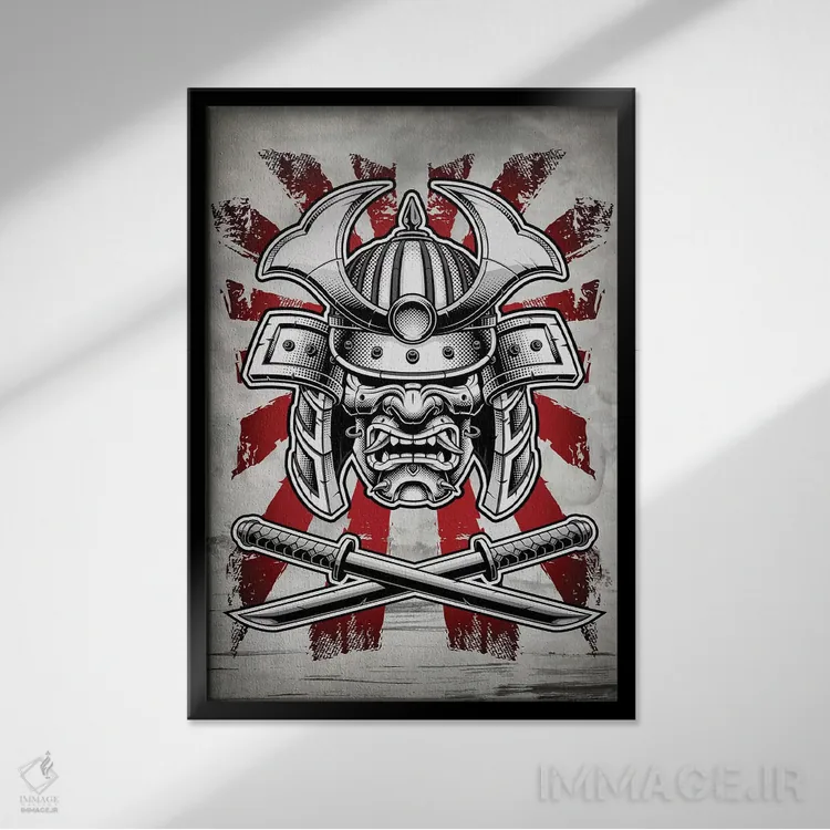 تابلو دکوراتیو نقاب سامورایی اثر کورنل ولاد - نمای قابدار مشکی