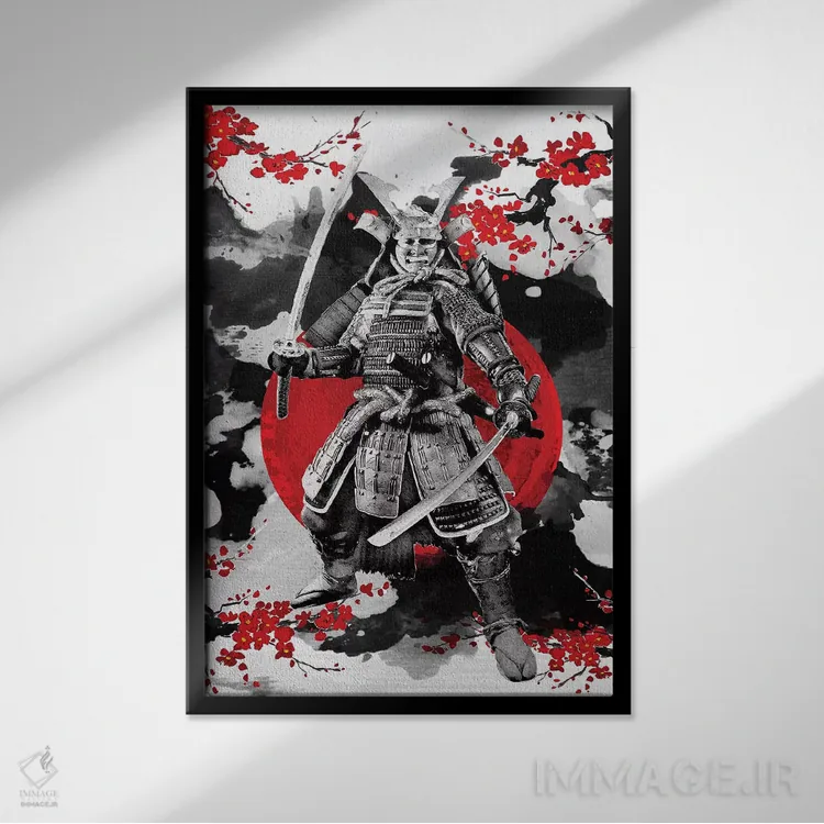 تابلو دکوراتیو سامورایی شکوفه گیلاس اثر کورنل ولاد - نمای قابدار مشکی