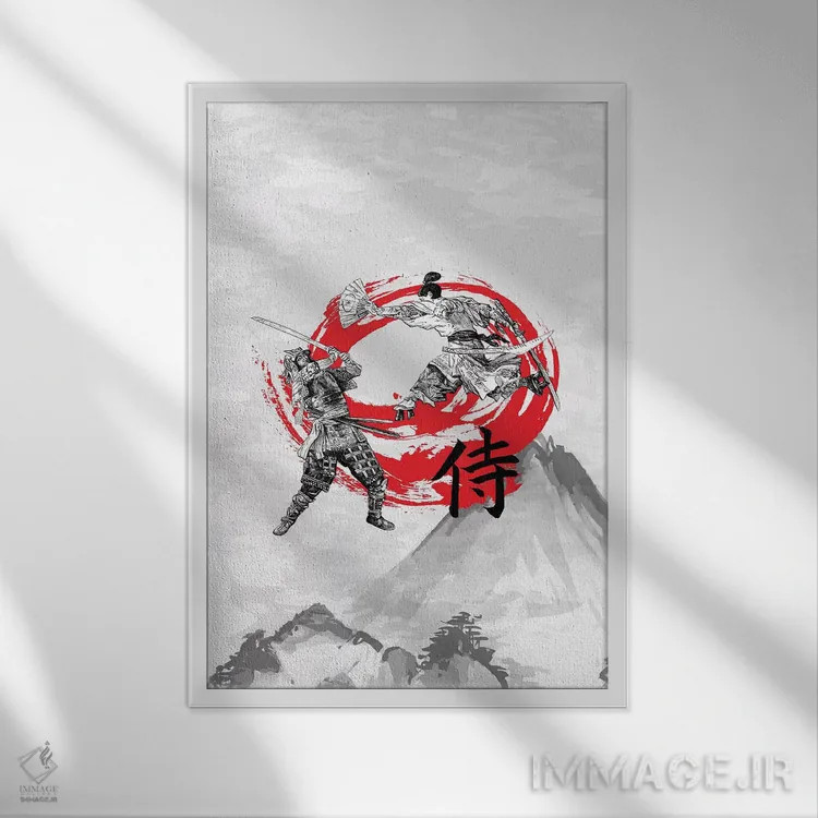 تابلو دکوراتیو جنگجویان سامورایی اثر کورنل ولاد - نمای قابدار سفید