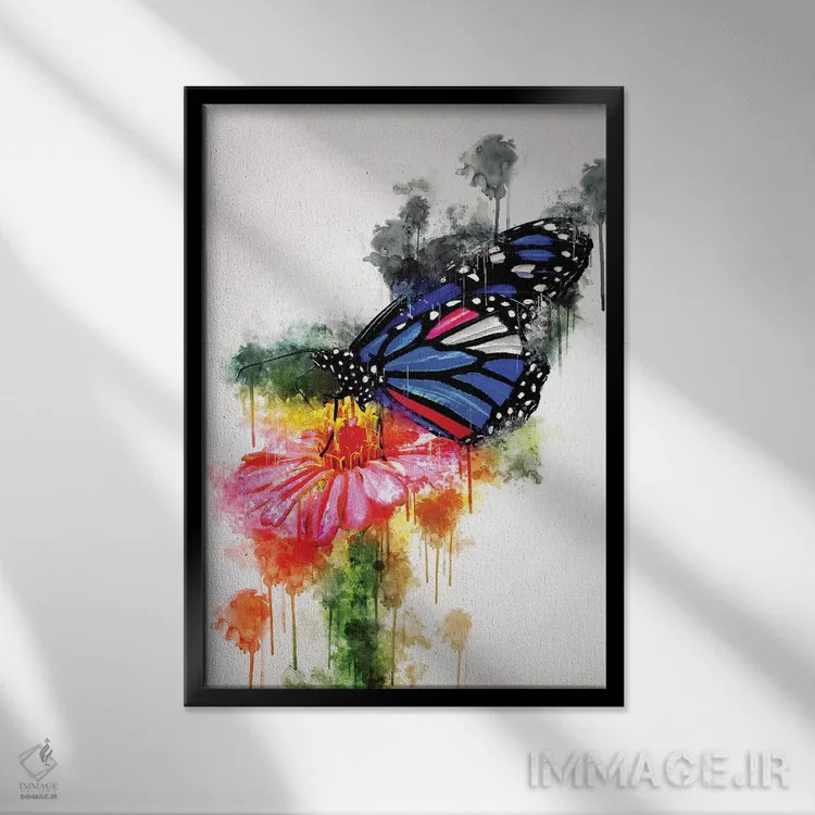 تابلو دکوراتیو پروانه روی گل اثر کورنل ولاد - نمای قابدار مشکی