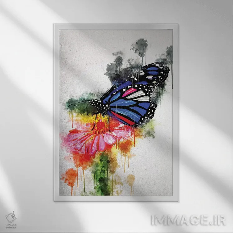 تابلو دکوراتیو پروانه روی گل اثر کورنل ولاد - نمای قابدار سفید