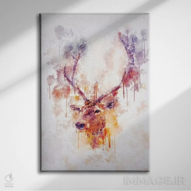 تابلو دکوراتیو سر گوزن شمالی اثر کورنل ولاد - نمای روبهرو روی دیوار