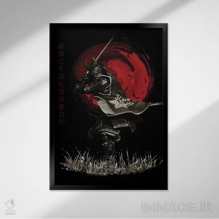 تابلو دکوراتیو حمله سامورایی بوشیدو اثر کورنل ولاد - نمای قابدار مشکی