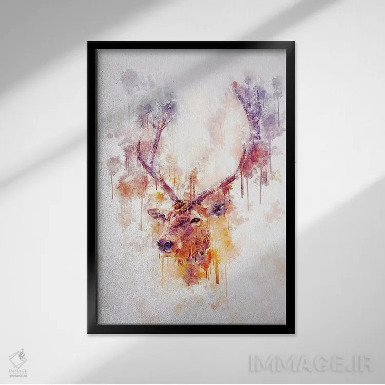 تابلو دکوراتیو سر گوزن شمالی اثر کورنل ولاد - نمای قابدار مشکی