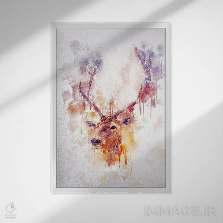 تابلو دکوراتیو سر گوزن شمالی اثر کورنل ولاد - نمای قابدار سفید