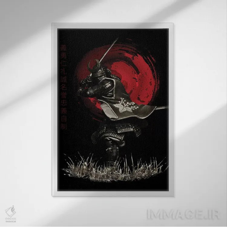 تابلو دکوراتیو حمله سامورایی بوشیدو اثر کورنل ولاد - نمای قابدار سفید