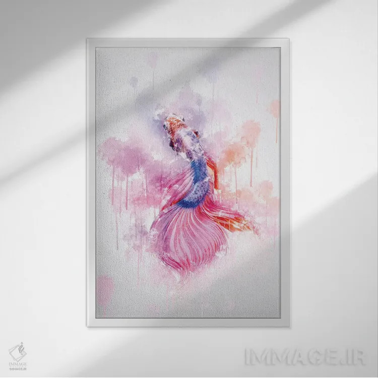 تابلو دکوراتیو ماهی رنگارنگ اثر کورنل ولاد - نمای قابدار سفید