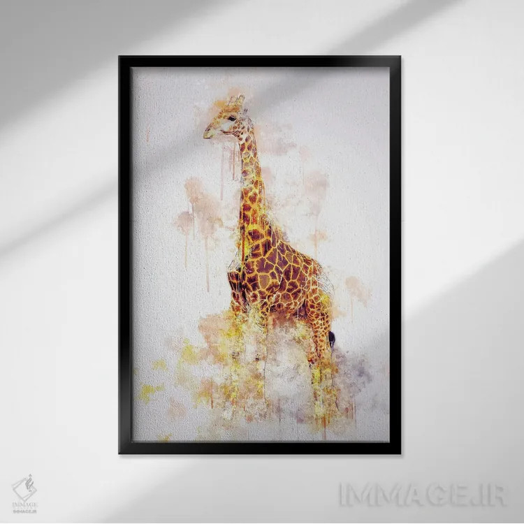 تابلو دکوراتیو زرافه اثر کورنل ولاد - نمای قابدار مشکی